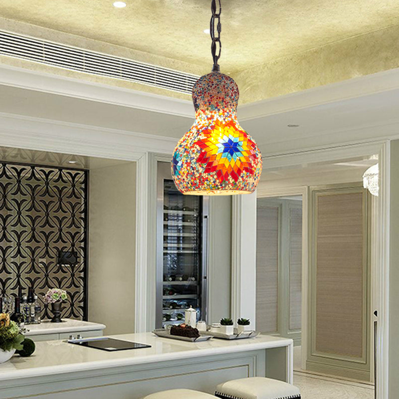 Cut Glass Gourd Hanging Light Fixture Turkish 1 Light Restaurant Ceiling Pendant in Yellow/Orange/Green Clearhalo 'Ceiling Lights' 'Pendant Lights' 'Pendants' Lighting' 361097