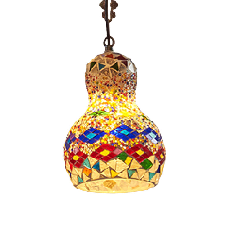 Cut Glass Gourd Hanging Light Fixture Turkish 1 Light Restaurant Ceiling Pendant in Yellow/Orange/Green Clearhalo 'Ceiling Lights' 'Pendant Lights' 'Pendants' Lighting' 361105