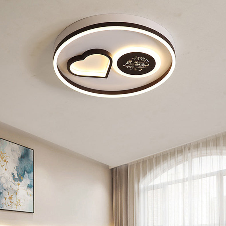 White/Brown Round Flush Lighting Modern Metal Led Indoor Ceiling Flush Light in Warm/White for Living Room Coffee Clearhalo 'Ceiling Lights' 'Close To Ceiling Lights' 'Close to ceiling' 'Flush mount' Lighting' 361115