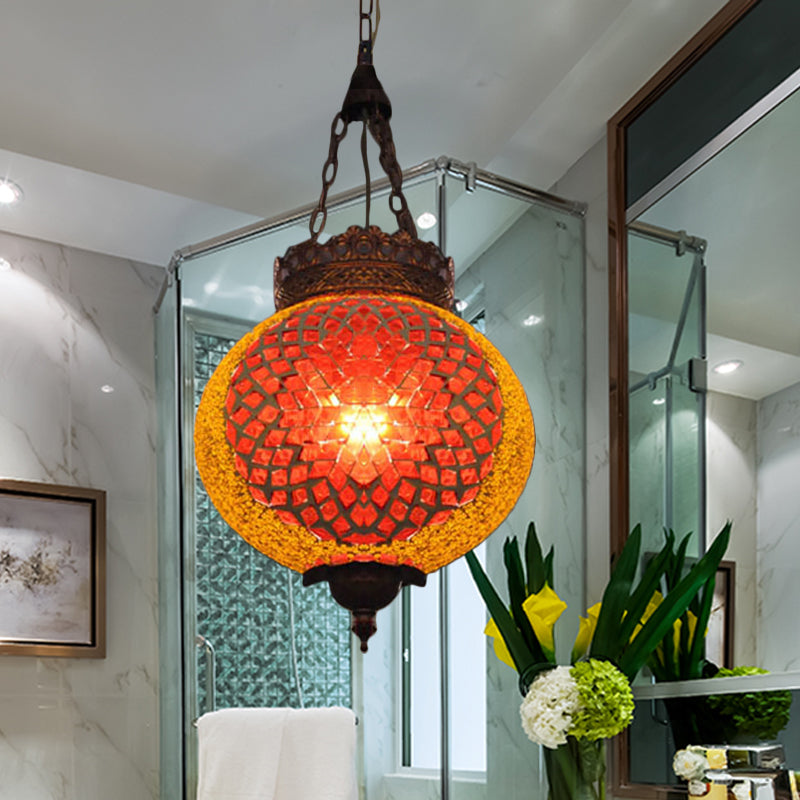 Turkish Globe Hanging Pendant 1 Head Handcrafted Art Glass Suspended Lighting Fixture in Blue/Orange Red Clearhalo 'Ceiling Lights' 'Pendant Lights' 'Pendants' Lighting' 361163