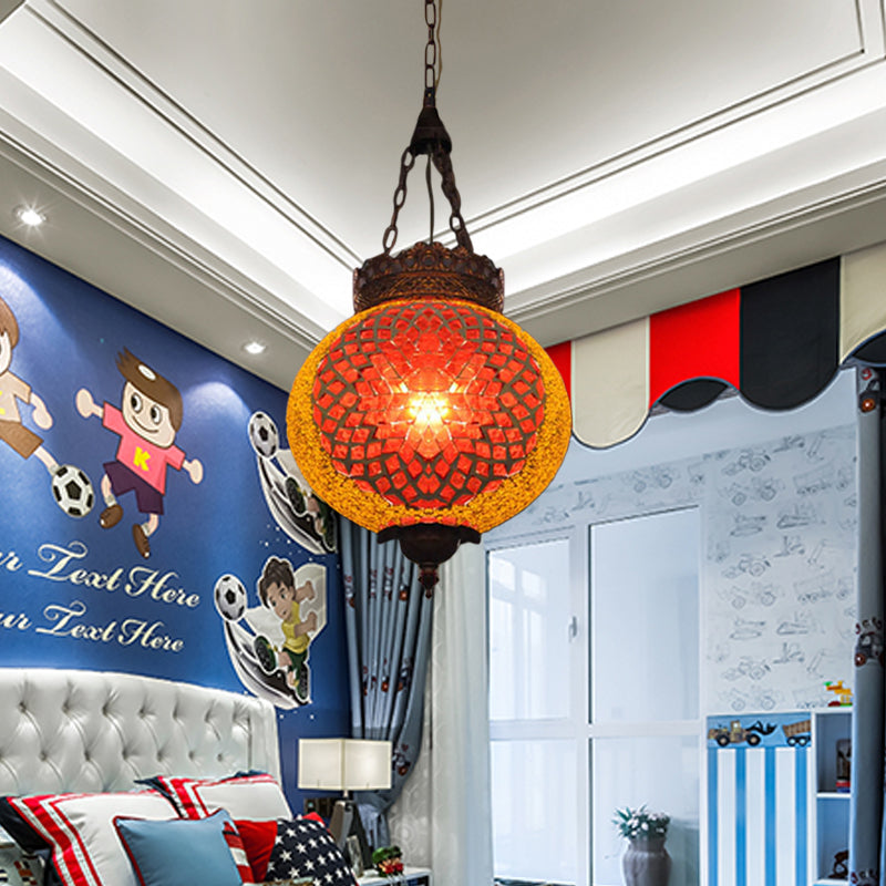 Turkish Globe Hanging Pendant 1 Head Handcrafted Art Glass Suspended Lighting Fixture in Blue/Orange Red Clearhalo 'Ceiling Lights' 'Pendant Lights' 'Pendants' Lighting' 361164