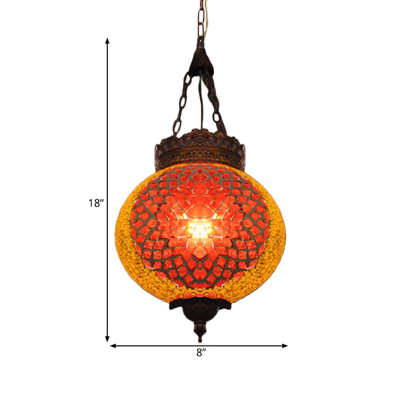 Turkish Globe Hanging Pendant 1 Head Handcrafted Art Glass Suspended Lighting Fixture in Blue/Orange Red Clearhalo 'Ceiling Lights' 'Pendant Lights' 'Pendants' Lighting' 361167