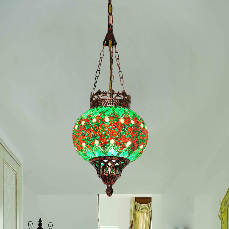 Cut Glass Sphere Ceiling Lamp Decorative 1 Head Living Room Suspension Pendant Light in Green Clearhalo 'Ceiling Lights' 'Pendant Lights' 'Pendants' Lighting' 361174