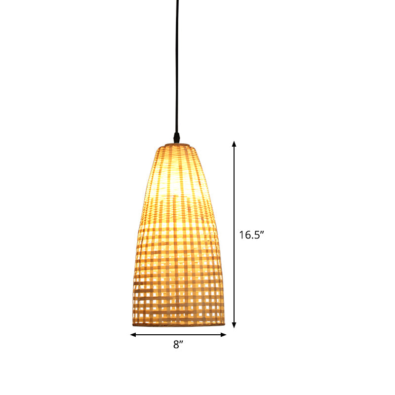 Bamboo Flared Hanging Lamp Chinese 1 Bulb Wood Pendant Light Fixture for Dining Room Clearhalo 'Ceiling Lights' 'Pendant Lights' 'Pendants' Lighting' 361268