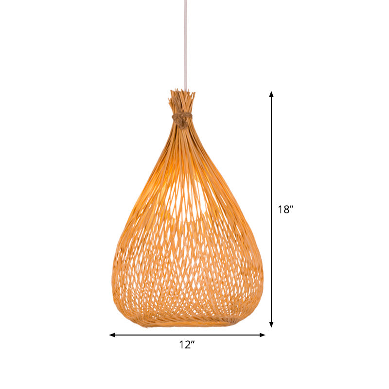 Hand-Woven Pendant Lighting Japanese Bamboo 1 Bulb Wood Ceiling Suspension Lamp for Tearoom Clearhalo 'Ceiling Lights' 'Pendant Lights' 'Pendants' Lighting' 361278