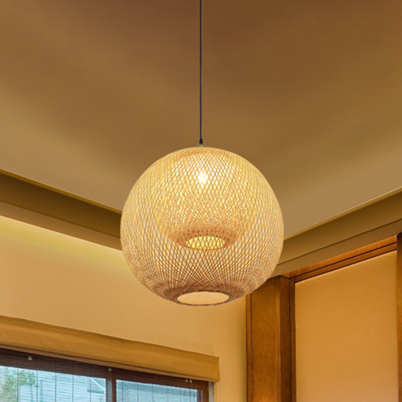 Handcrafted Ceiling Light Chinese Bamboo 1 Bulb Beige Suspended Lighting Fixture Beige Clearhalo 'Ceiling Lights' 'Pendant Lights' 'Pendants' Lighting' 361334_4ced1672-c0f0-4263-a58e-c9fdc1f7d205