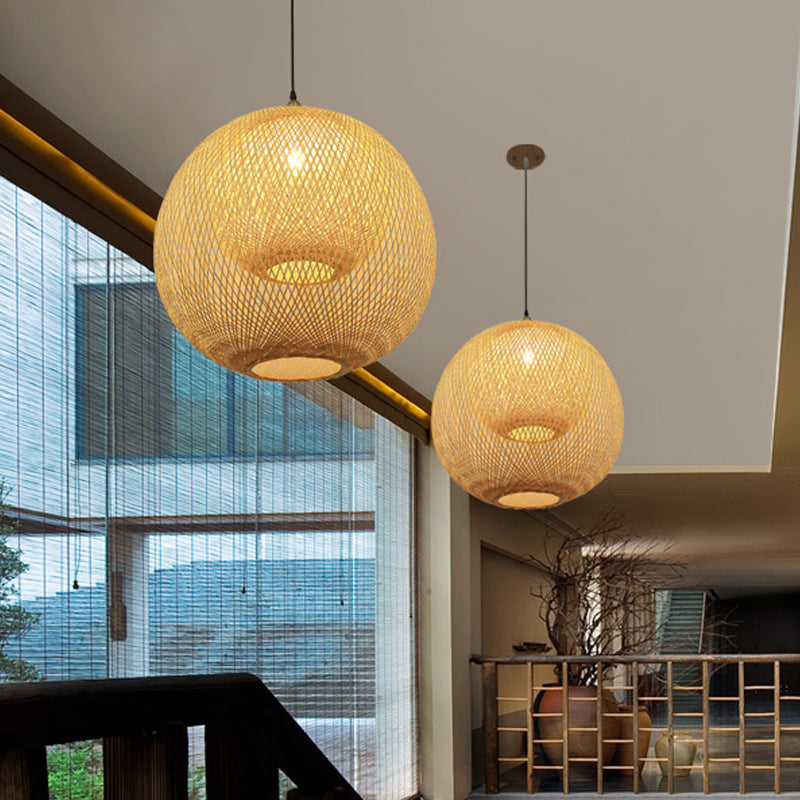 Handcrafted Ceiling Light Chinese Bamboo 1 Bulb Beige Suspended Lighting Fixture Clearhalo 'Ceiling Lights' 'Pendant Lights' 'Pendants' Lighting' 361335