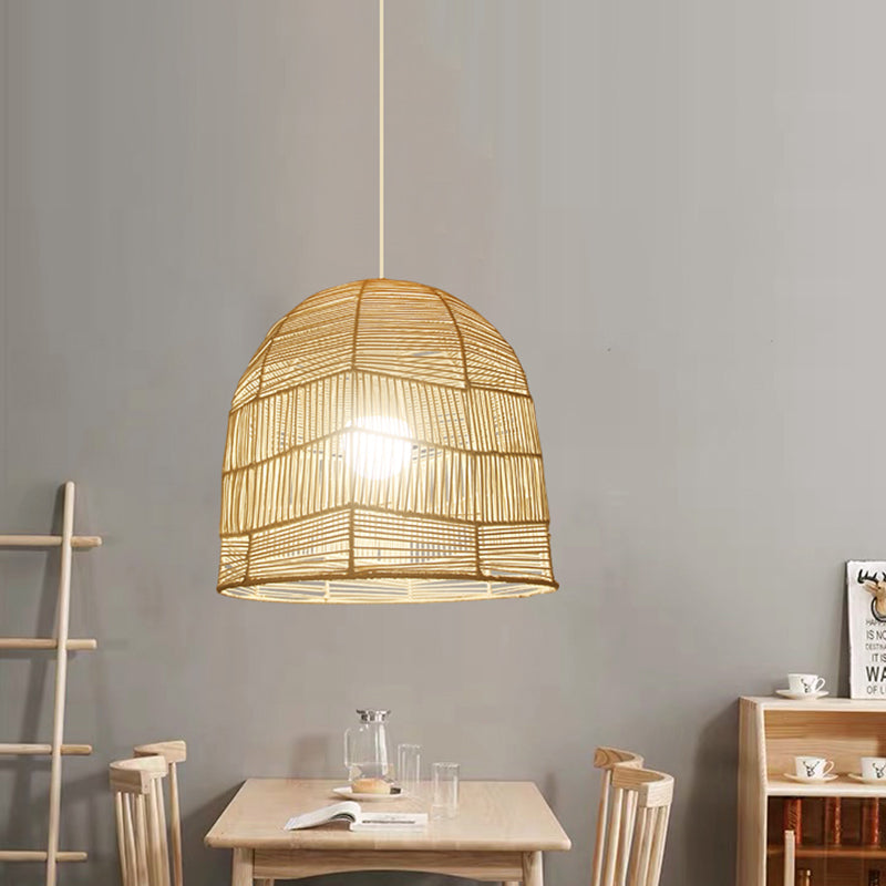 1 Head Basket Pendant Lighting Chinese Bamboo Ceiling Suspension Lamp in Wood for Restaurant Clearhalo 'Ceiling Lights' 'Pendant Lights' 'Pendants' Lighting' 361344