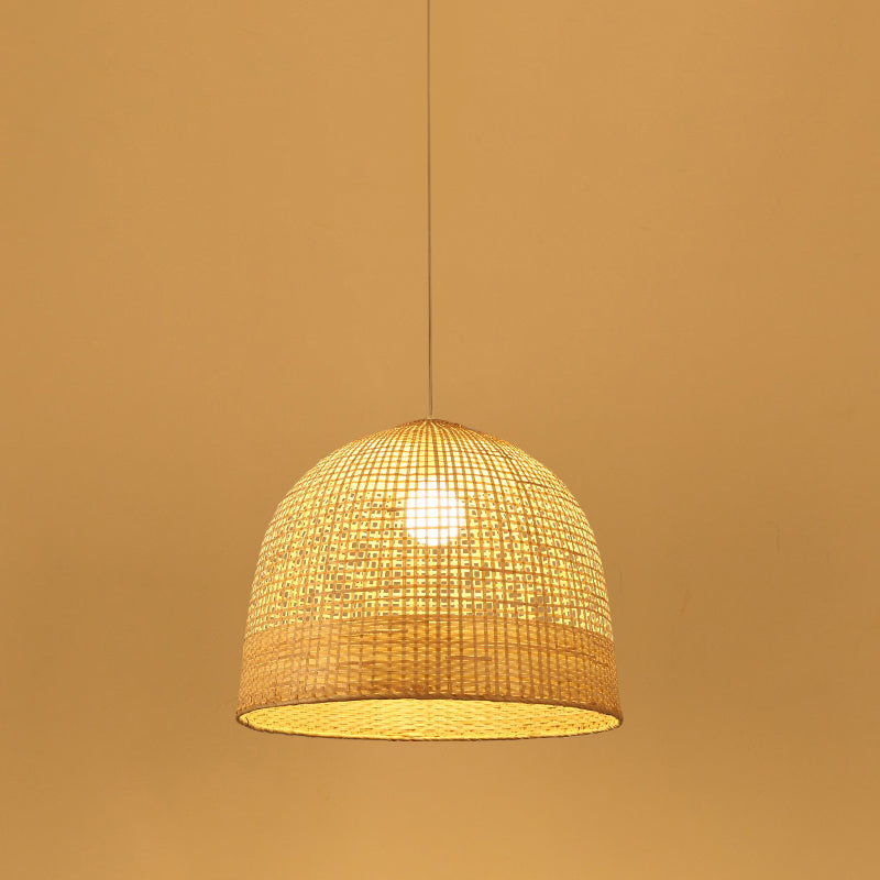 Beige Domed Pendant Lamp Japanese 1 Bulb Bamboo Hanging Ceiling Light for Teahouse Clearhalo 'Ceiling Lights' 'Pendant Lights' 'Pendants' Lighting' 361366