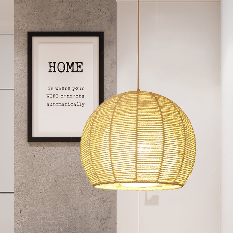 Chinese 1 Head Ceiling Lamp Beige Sphere Hanging Light Fixture with Bamboo Shade Beige Clearhalo 'Ceiling Lights' 'Pendant Lights' 'Pendants' Lighting' 361369_15d7ac0b-d554-441d-8b9a-5843a18a22c2