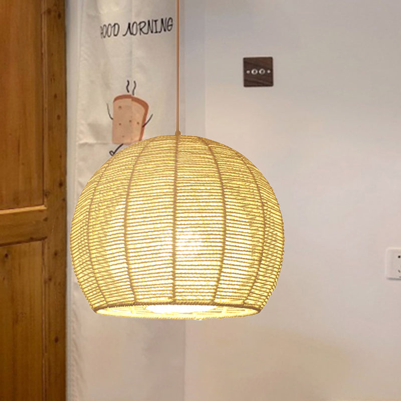 Chinese 1 Head Ceiling Lamp Beige Sphere Hanging Light Fixture with Bamboo Shade Clearhalo 'Ceiling Lights' 'Pendant Lights' 'Pendants' Lighting' 361370