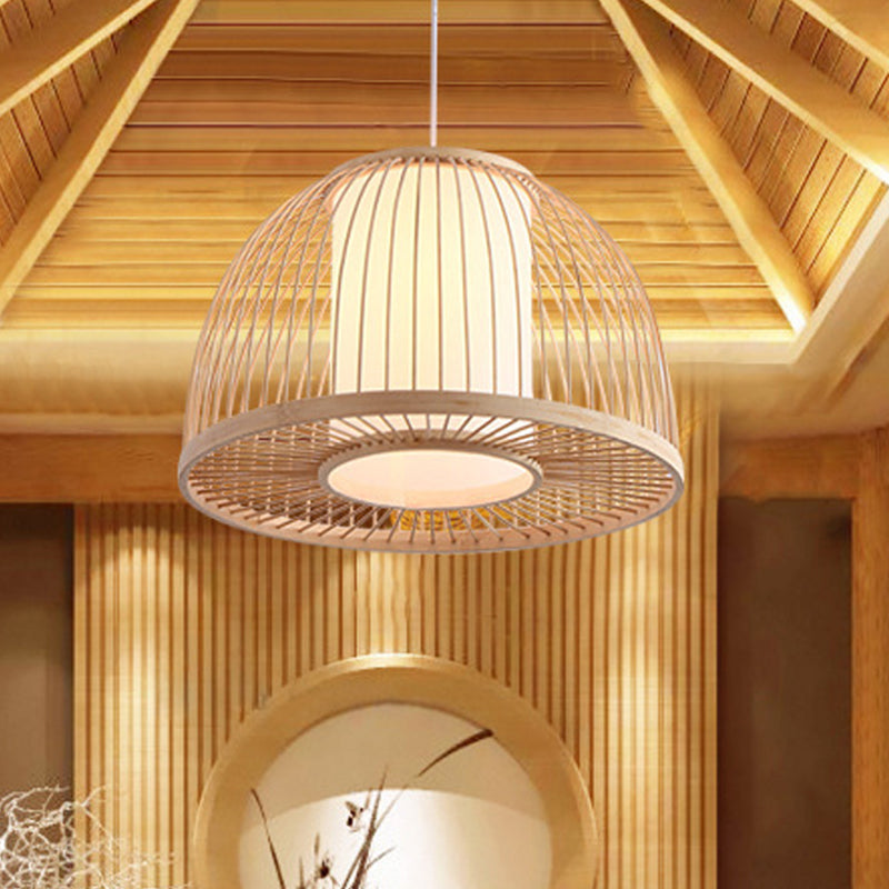 Domed Pendant Light Asian Bamboo 1 Bulb 14