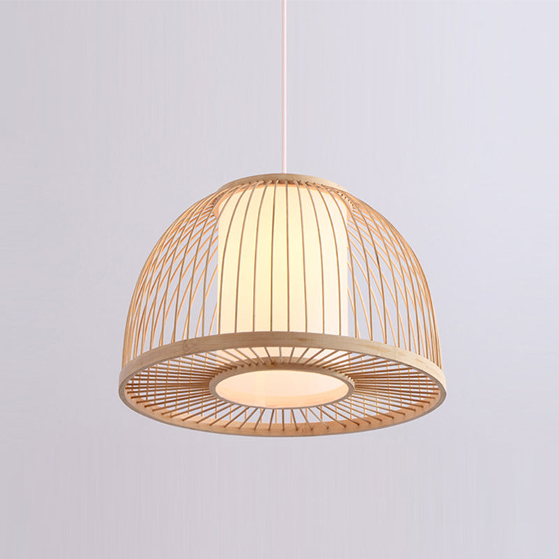 Domed Pendant Light Asian Bamboo 1 Bulb 14