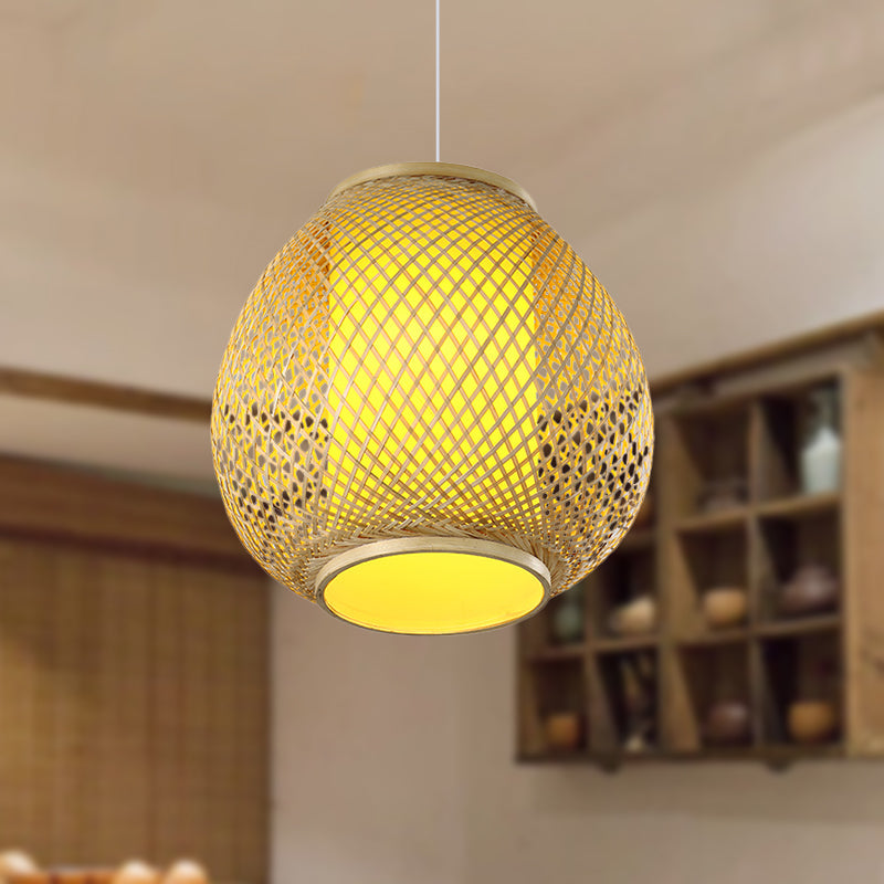 1 Head Handcrafted Ceiling Lamp Chinese Bamboo Hanging Light Kit in Beige with Tube Parchment Shade Clearhalo 'Ceiling Lights' 'Pendant Lights' 'Pendants' Lighting' 361419