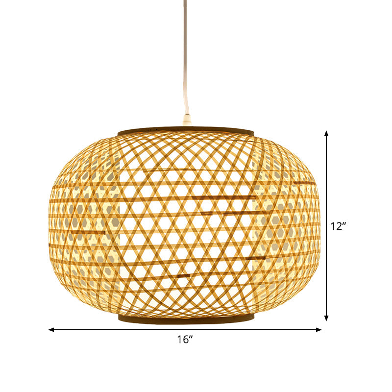 1 Head Bedroom Hanging Lamp Asia Beige Ceiling Pendant Light with Lantern Bamboo Shade Clearhalo 'Ceiling Lights' 'Pendant Lights' 'Pendants' Lighting' 361428