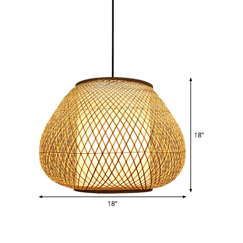 Pear Pendant Light Chinese Bamboo 1 Bulb Beige Suspended Lighting Fixture for Living Room Clearhalo 'Ceiling Lights' 'Pendant Lights' 'Pendants' Lighting' 361433