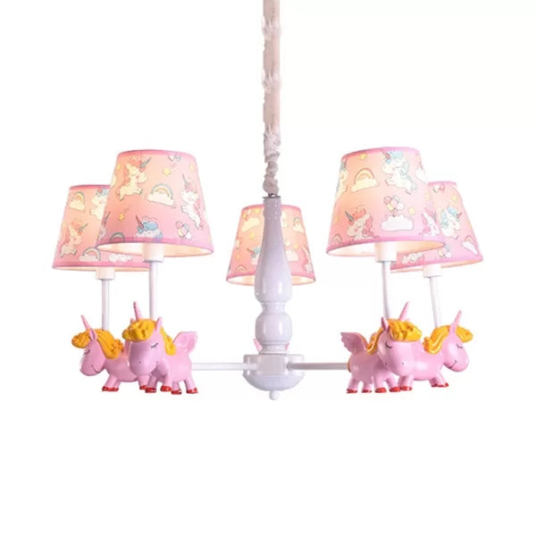 Unicorn Child Bedroom Chandelier with Fabric Shade Metal 5 Heads Lovely Pendant Lamp Clearhalo 'Ceiling Lights' 'Chandeliers' Lighting' options 36282
