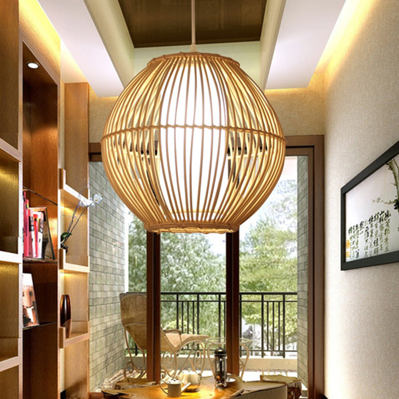 Bamboo Curved Hanging Light Japanese 1 Bulb Beige Pendant Lighting Fixture for Dining Room Beige Clearhalo 'Ceiling Lights' 'Pendant Lights' 'Pendants' Lighting' 367147_cb7da35a-65c5-4f7c-a052-ccefa575290f