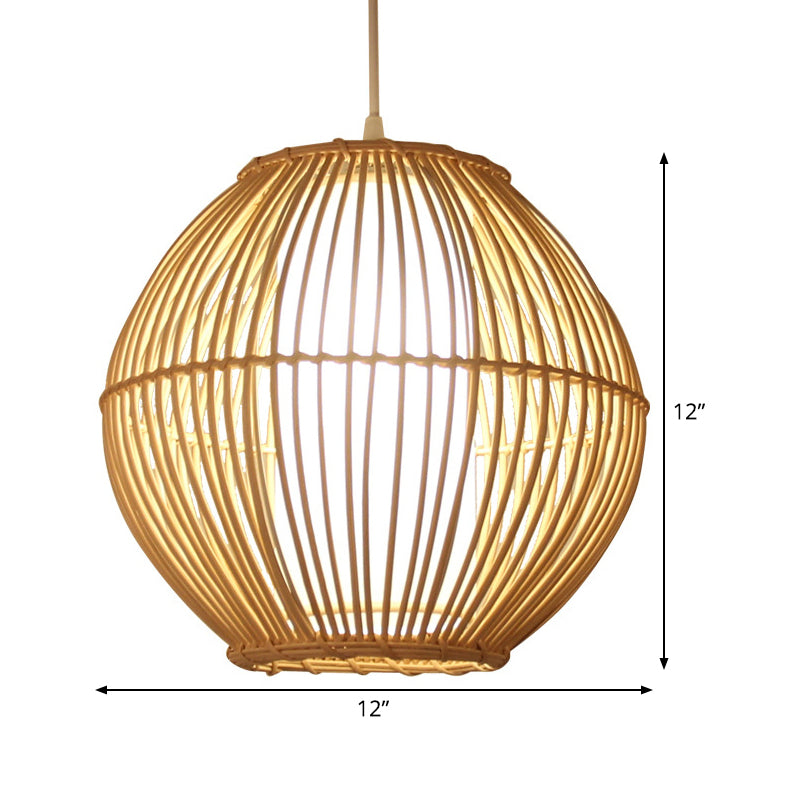 Bamboo Curved Hanging Light Japanese 1 Bulb Beige Pendant Lighting Fixture for Dining Room Clearhalo 'Ceiling Lights' 'Pendant Lights' 'Pendants' Lighting' 367151