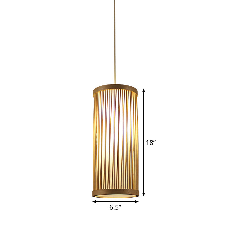 Cylindrical Ceiling Light Japanese Bamboo 1 Head Wood Suspended Lighting Fixture Clearhalo 'Ceiling Lights' 'Pendant Lights' 'Pendants' Lighting' 367167