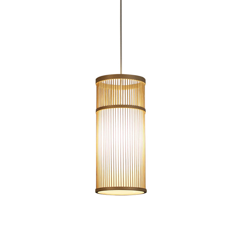 Tubular Bamboo Pendant Light Chinese 1 Head Wood Ceiling Suspension Lamp for Teahouse Clearhalo 'Ceiling Lights' 'Pendant Lights' 'Pendants' Lighting' 367170