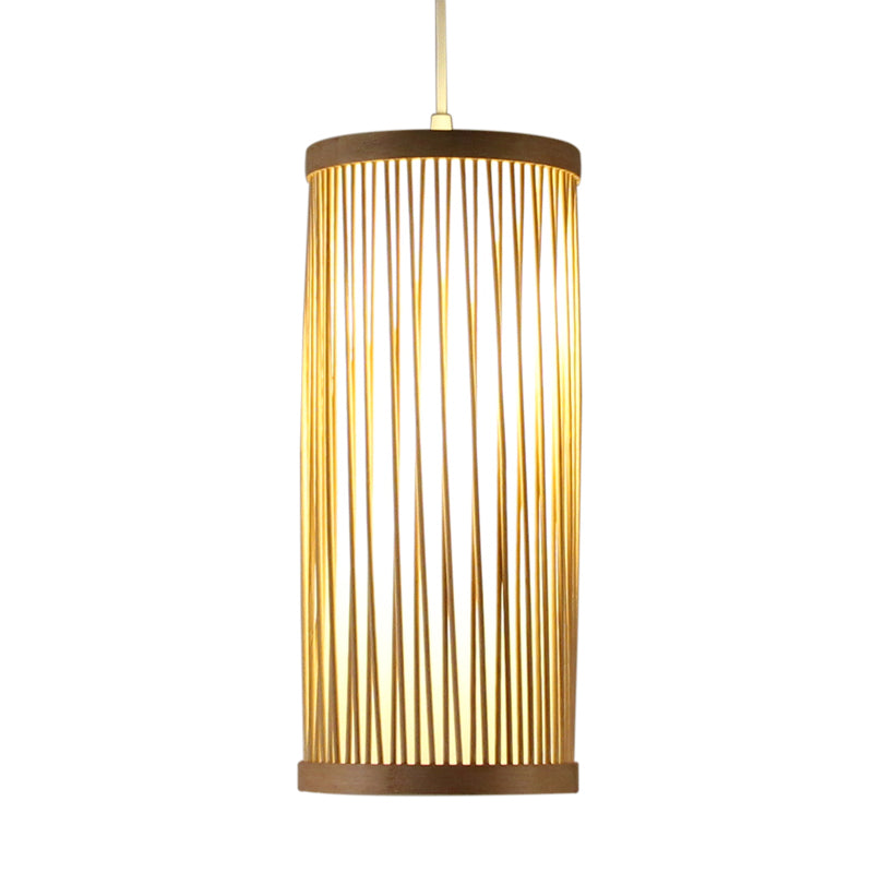 Asian 1 Head Pendant Lighting Wood Cylinder Hanging Ceiling Light with Bamboo Shade Clearhalo 'Ceiling Lights' 'Pendant Lights' 'Pendants' Lighting' 367175