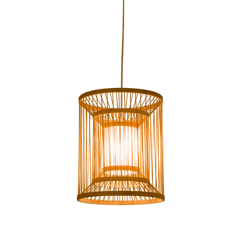 Cylindrical Hanging Light Japanese Bamboo 1 Bulb 12