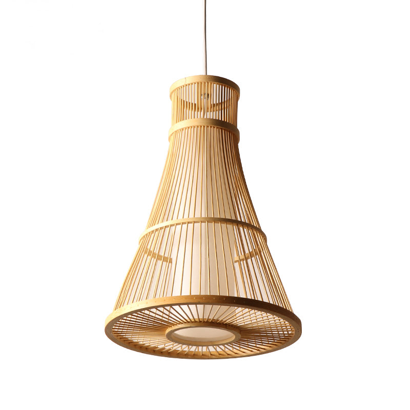 1 Bulb Trumpet Hanging Light Asia Bamboo Suspended Lighting Fixture in Beige for Restaurant Clearhalo 'Ceiling Lights' 'Pendant Lights' 'Pendants' Lighting' 367208