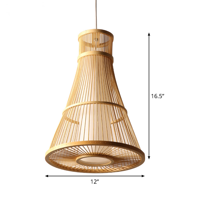 1 Bulb Trumpet Hanging Light Asia Bamboo Suspended Lighting Fixture in Beige for Restaurant Clearhalo 'Ceiling Lights' 'Pendant Lights' 'Pendants' Lighting' 367210