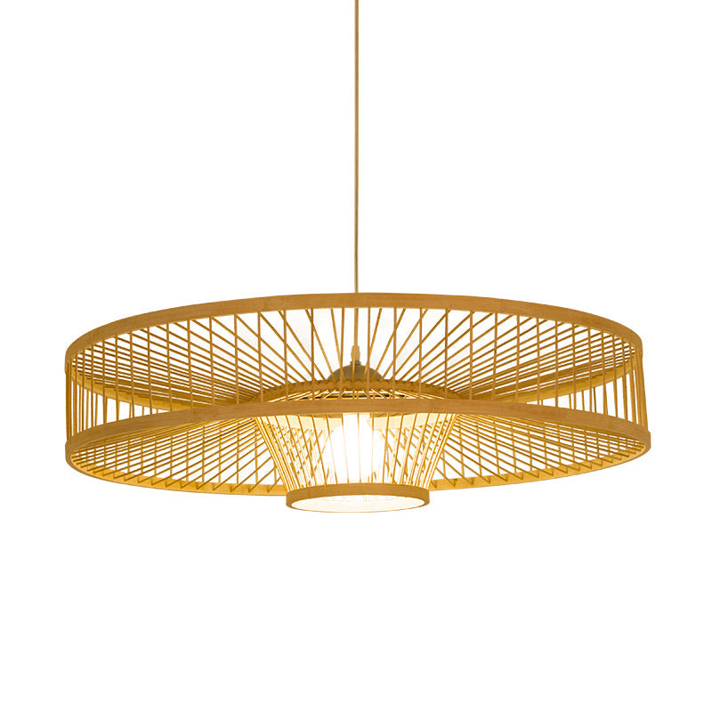 Laser Cut Pendant Light Japanese Bamboo 1 Head Suspended Lighting Fixture in Beige Clearhalo 'Ceiling Lights' 'Pendant Lights' 'Pendants' Lighting' 367229