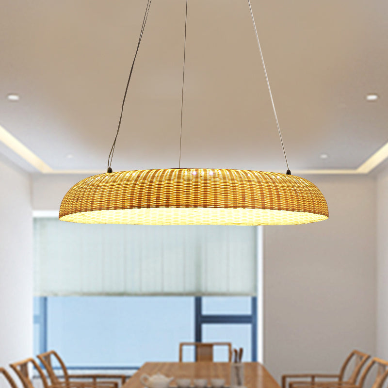 Bamboo Handwoven Pendant Lamp Chinese LED Hanging Light Fixture in Beige for Dining Room Beige Clearhalo 'Ceiling Lights' 'Pendant Lights' 'Pendants' Lighting' 367232_7be5a0cf-1fb9-4081-ab2c-f8ab7d0bf146