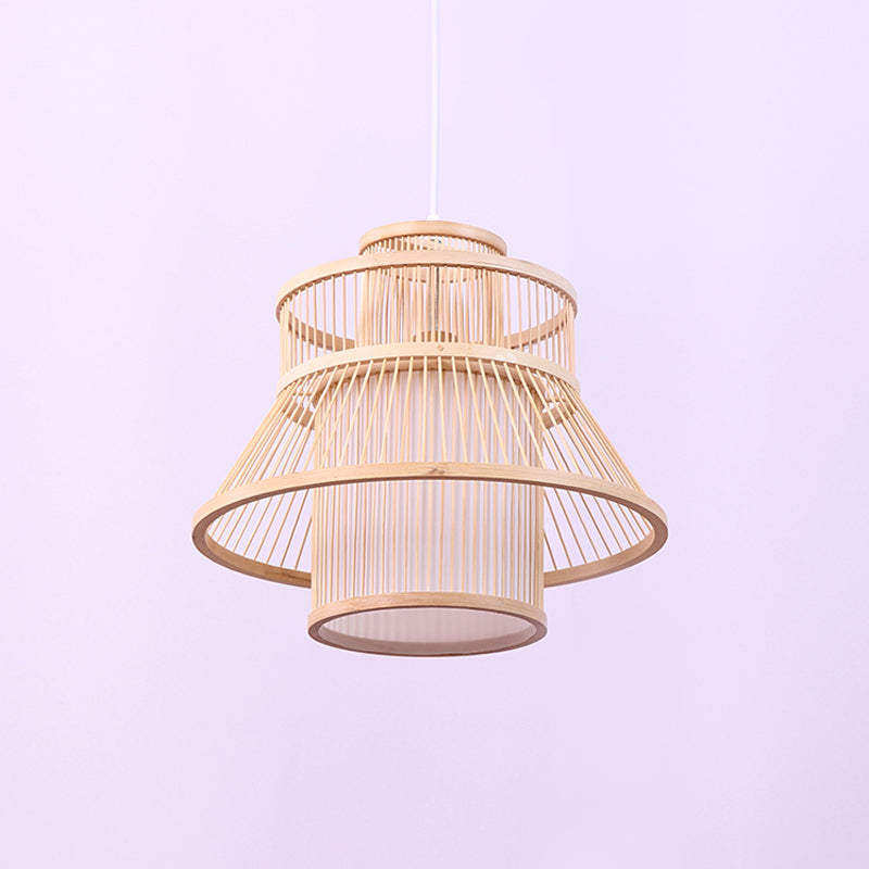 Wood Flared Hanging Light Chinese 1 Bulb Bamboo Suspended Lighting Fixture for Tearoom Clearhalo 'Ceiling Lights' 'Pendant Lights' 'Pendants' Lighting' 367300