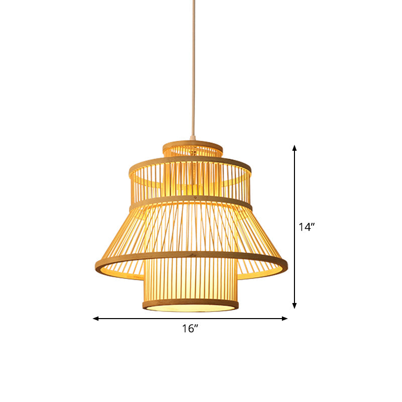 Wood Flared Hanging Light Chinese 1 Bulb Bamboo Suspended Lighting Fixture for Tearoom Clearhalo 'Ceiling Lights' 'Pendant Lights' 'Pendants' Lighting' 367301