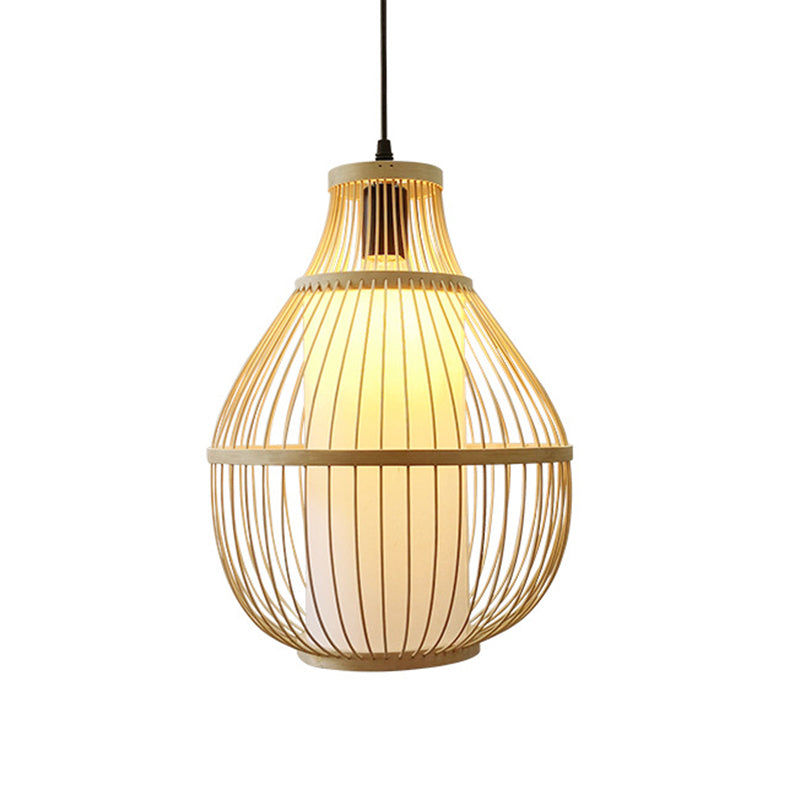 Beige Pear Hanging Lamp Chinese 1 Head Bamboo Ceiling Pendant Light for Dining Room Clearhalo 'Ceiling Lights' 'Pendant Lights' 'Pendants' Lighting' 367324