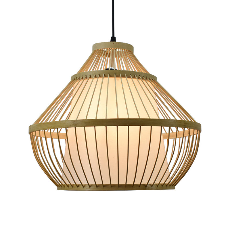 Asian 1 Head Pendant Light Beige Jar Suspended Lighting Fixture with Bamboo Shade Clearhalo 'Ceiling Lights' 'Pendant Lights' 'Pendants' Lighting' 367329