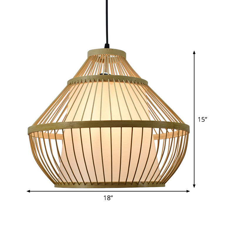 Asian 1 Head Pendant Light Beige Jar Suspended Lighting Fixture with Bamboo Shade Clearhalo 'Ceiling Lights' 'Pendant Lights' 'Pendants' Lighting' 367331