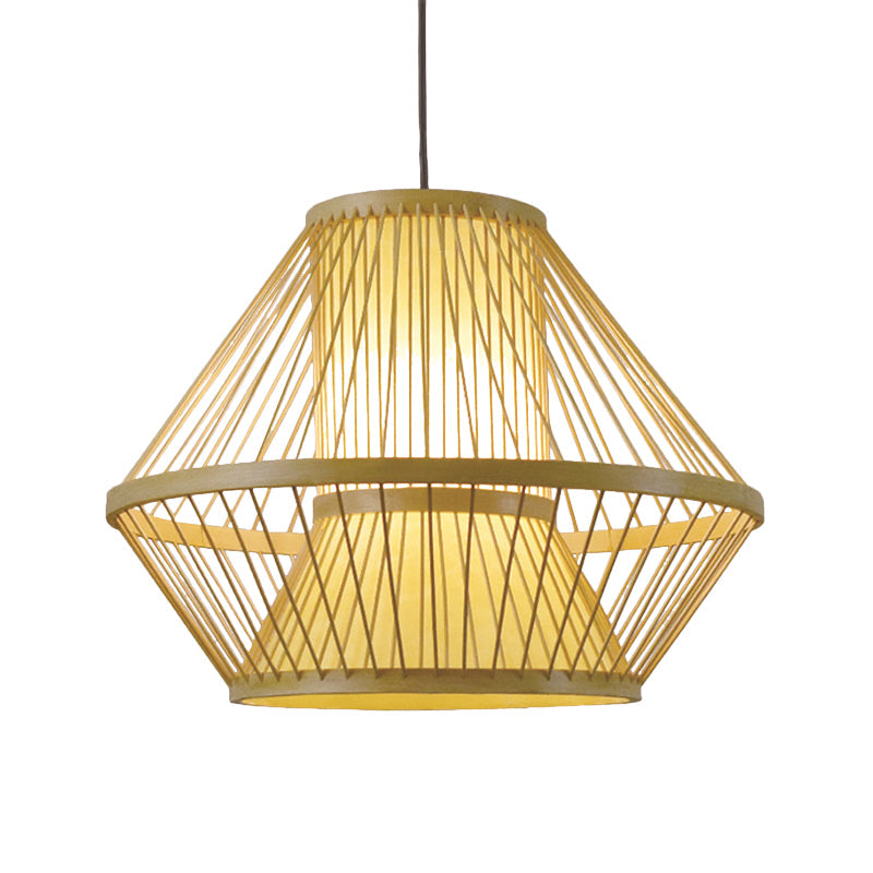 Tapered Hanging Light Chinese Bamboo 1 Head Beige Pendant Lighting Fixture for Dining Room Clearhalo 'Ceiling Lights' 'Pendant Lights' 'Pendants' Lighting' 367339