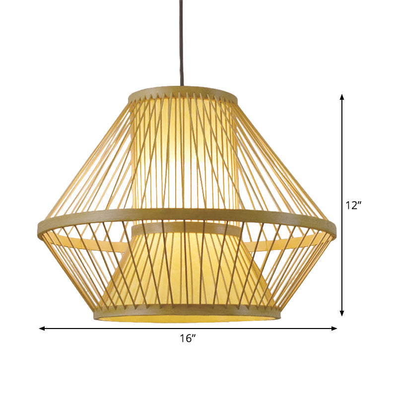 Tapered Hanging Light Chinese Bamboo 1 Head Beige Pendant Lighting Fixture for Dining Room Clearhalo 'Ceiling Lights' 'Pendant Lights' 'Pendants' Lighting' 367341