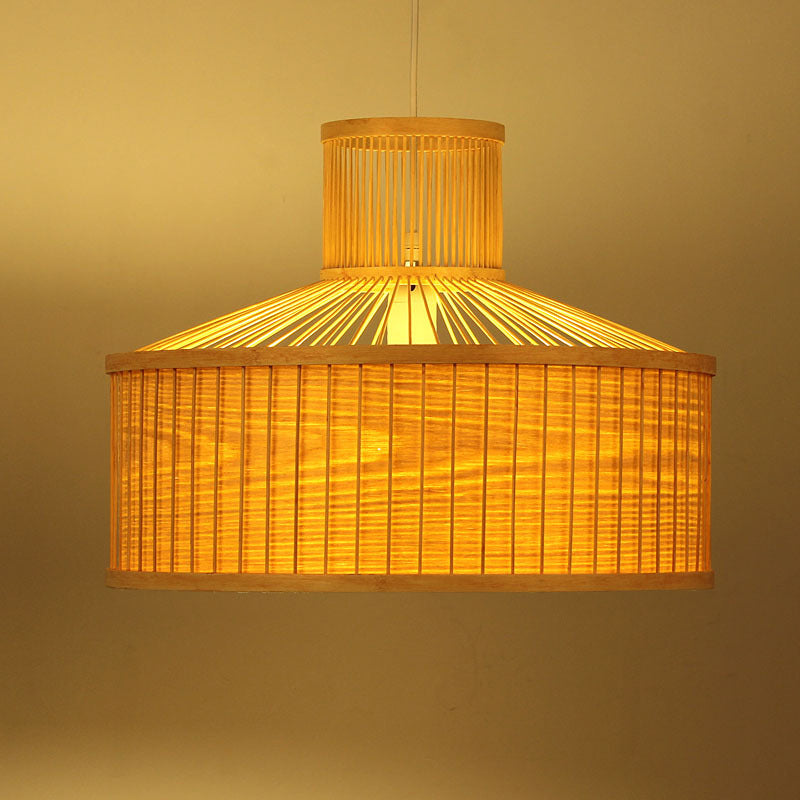 Urn Pendant Lighting Chinese Bamboo 1 Head Beige Ceiling Suspension Lamp, 18