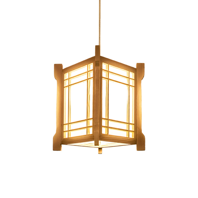 Wood Tower Hanging Lamp Chinese 1 Head Pendant Light Fixture in Beige for Restaurant Clearhalo 'Ceiling Lights' 'Pendant Lights' 'Pendants' Lighting' 367403