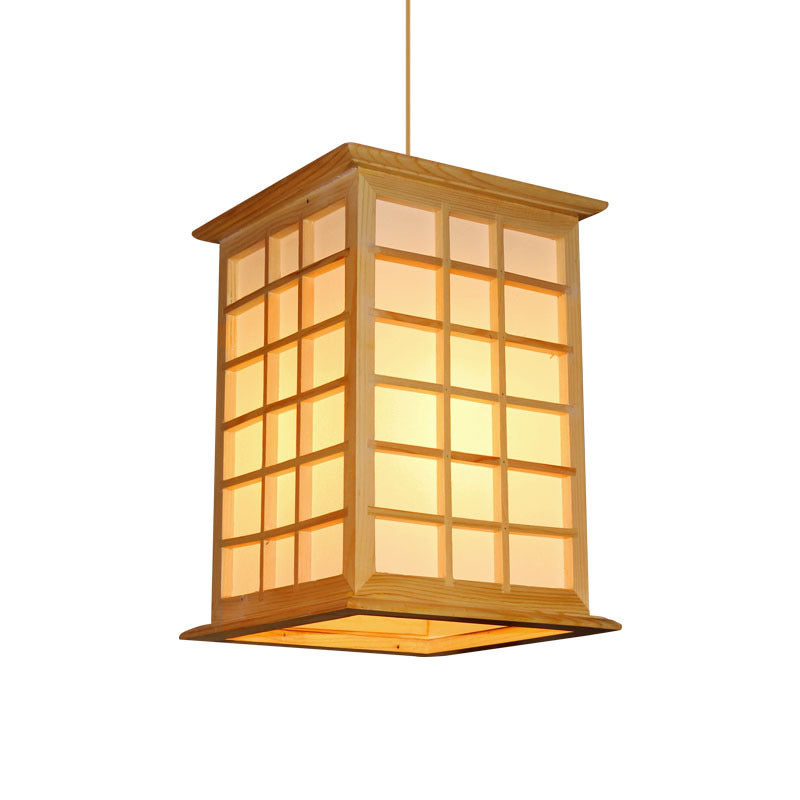 Asian 1 Head Pendant Light Beige House Suspended Lighting Fixture with Wood Shade Clearhalo 'Ceiling Lights' 'Pendant Lights' 'Pendants' Lighting' 367408