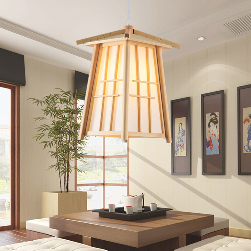 Beige Tower Pendant Lighting Japanese 1 Head Wood Ceiling Suspension Lamp for Restaurant Clearhalo 'Ceiling Lights' 'Pendant Lights' 'Pendants' Lighting' 367412