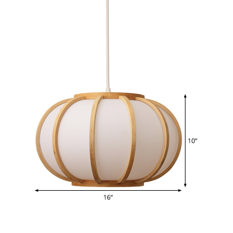 Wood Pumpkin Ceiling Light Japanese 1 Head Beige Suspended Lighting Fixture for Bedroom Clearhalo 'Ceiling Lights' 'Pendant Lights' 'Pendants' Lighting' 367440