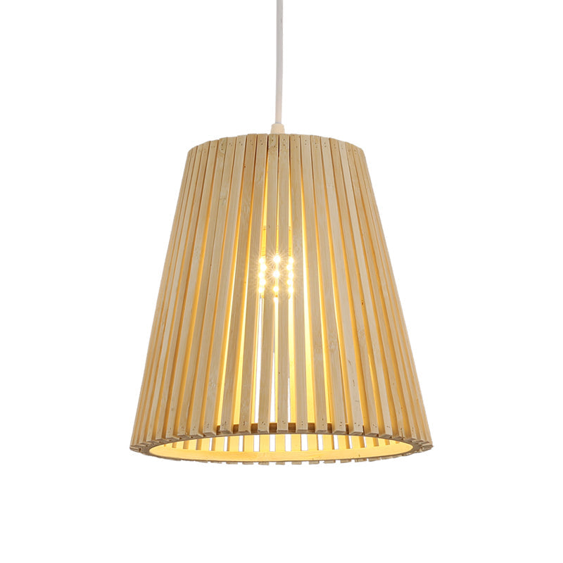 Chinese 1 Head Pendant Lamp Wood Tapered Ceiling Hanging Light with Bamboo Shade Clearhalo 'Ceiling Lights' 'Pendant Lights' 'Pendants' Lighting' 367453