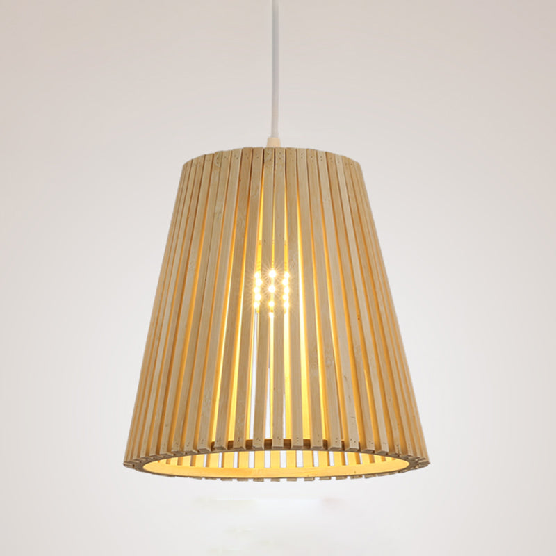 Chinese 1 Head Pendant Lamp Wood Tapered Ceiling Hanging Light with Bamboo Shade Clearhalo 'Ceiling Lights' 'Pendant Lights' 'Pendants' Lighting' 367454