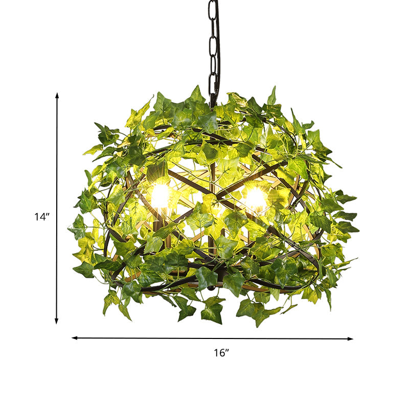 3 Lights Metal Ceiling Chandelier Retro Green Bird Nest Restaurant LED Plant Down Lighting Clearhalo 'Cast Iron' 'Ceiling Lights' 'Chandeliers' 'Industrial Chandeliers' 'Industrial' 'Metal' 'Middle Century Chandeliers' 'Rustic Chandeliers' 'Tiffany' Lighting' 367510