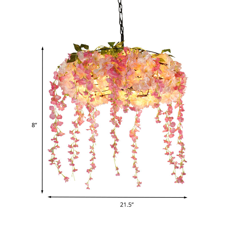 Pink 5 Lights Chandelier Lighting Vintage Metal Floral Hanging Pendant Light for Restaurant Clearhalo 'Cast Iron' 'Ceiling Lights' 'Chandeliers' 'Industrial Chandeliers' 'Industrial' 'Metal' 'Middle Century Chandeliers' 'Rustic Chandeliers' 'Tiffany' Lighting' 367520