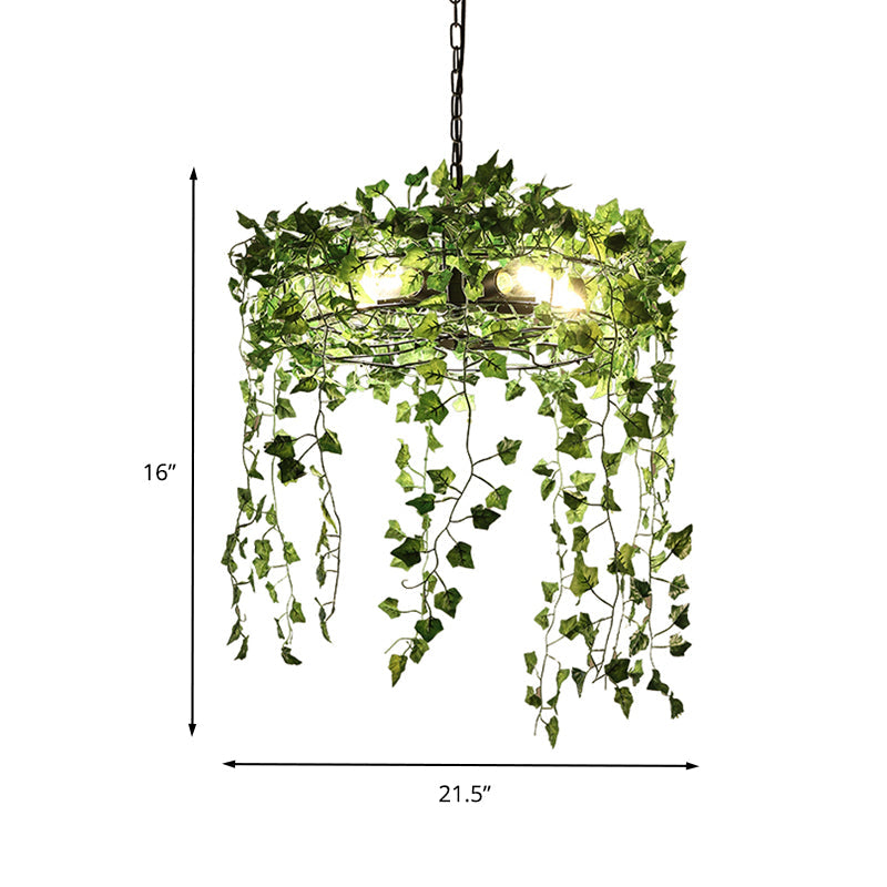 Metal Black Plant Chandelier Lamp Round 5 Bulbs Antique Hanging Ceiling Light for Restaurant Clearhalo 'Cast Iron' 'Ceiling Lights' 'Chandeliers' 'Industrial Chandeliers' 'Industrial' 'Metal' 'Middle Century Chandeliers' 'Rustic Chandeliers' 'Tiffany' Lighting' 367525