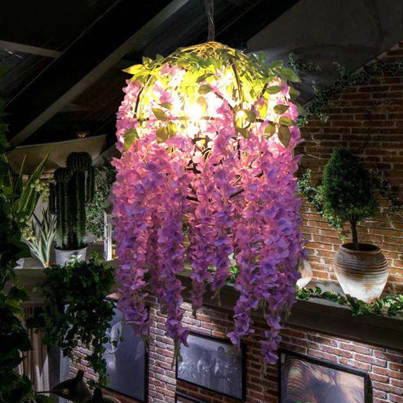 Purple Blossom Pendant Chandelier Industrial Metal 4 Bulbs Restaurant Suspension Light Clearhalo 'Cast Iron' 'Ceiling Lights' 'Chandeliers' 'Industrial Chandeliers' 'Industrial' 'Metal' 'Middle Century Chandeliers' 'Rustic Chandeliers' 'Tiffany' Lighting' 367543