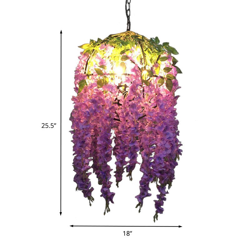 Purple Blossom Pendant Chandelier Industrial Metal 4 Bulbs Restaurant Suspension Light Clearhalo 'Cast Iron' 'Ceiling Lights' 'Chandeliers' 'Industrial Chandeliers' 'Industrial' 'Metal' 'Middle Century Chandeliers' 'Rustic Chandeliers' 'Tiffany' Lighting' 367545